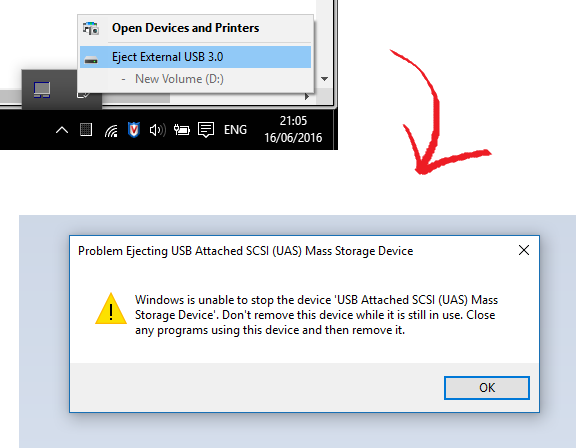 Windows cannot eject usb drive